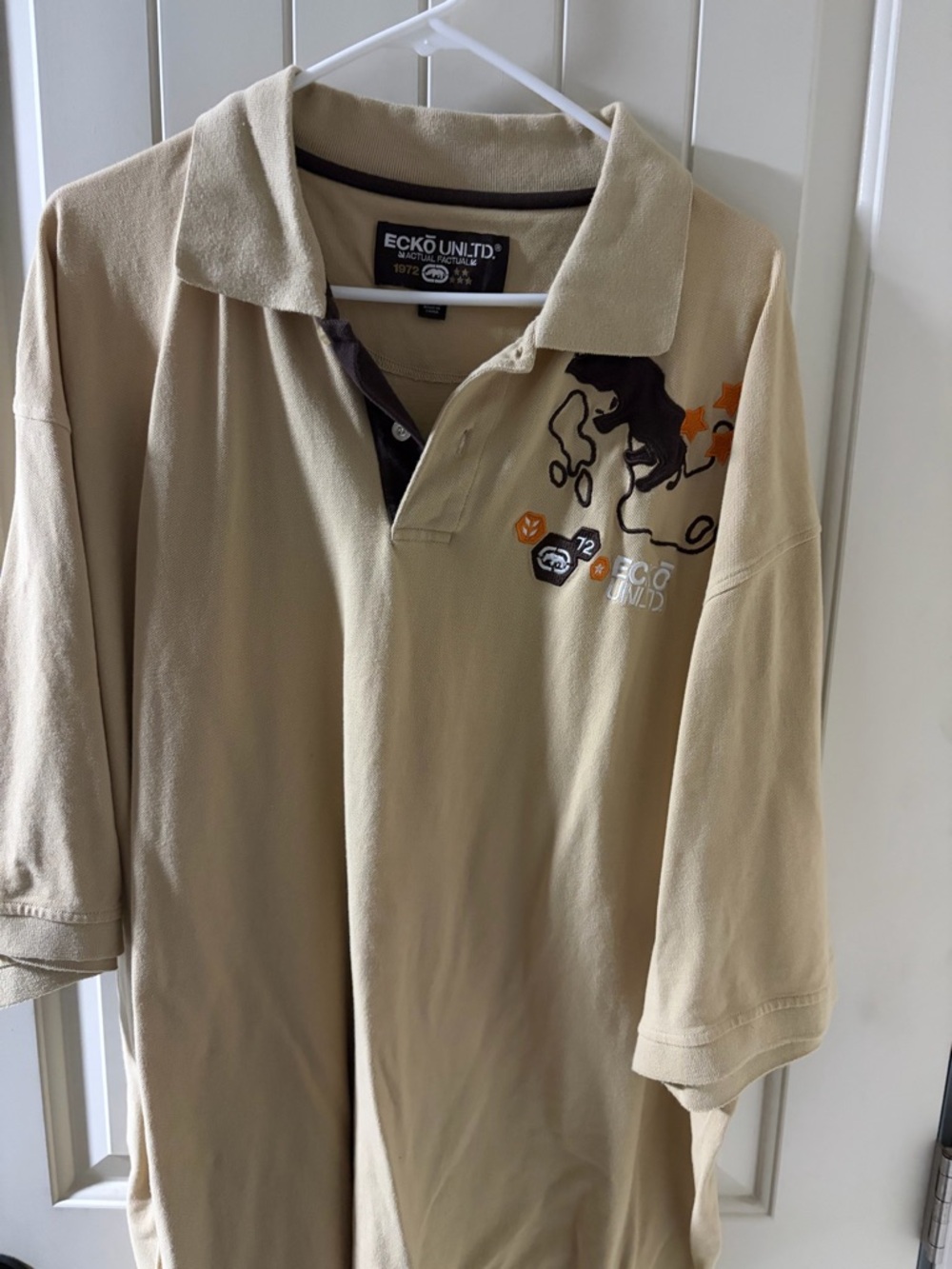 Ecko Unltd Beige Polo with Dark Brown Trim and Chest Graphic